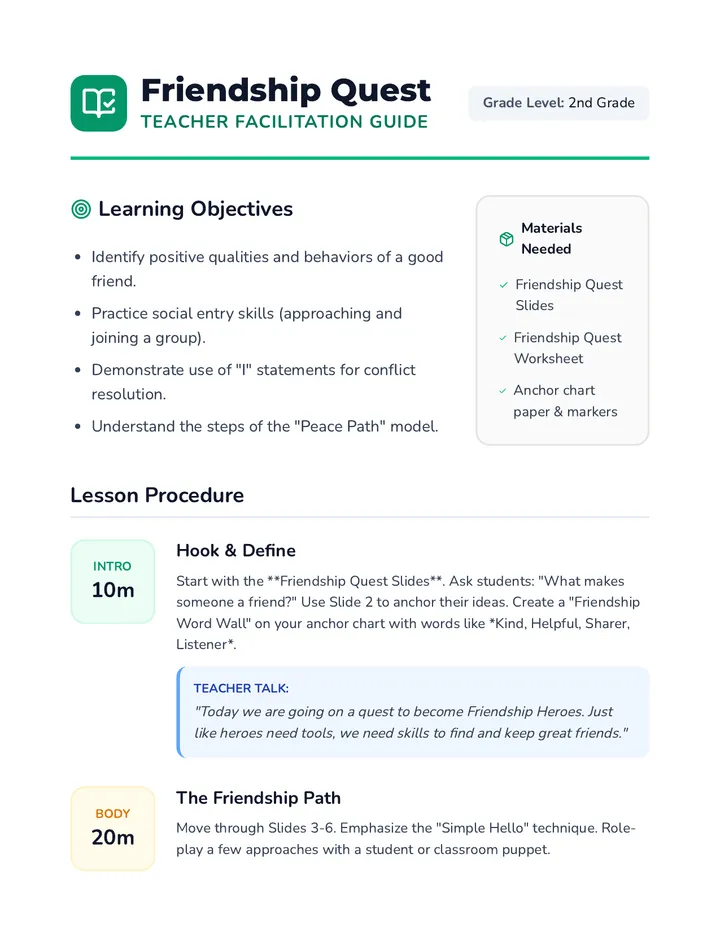 Friendship Quest Teacher Guide