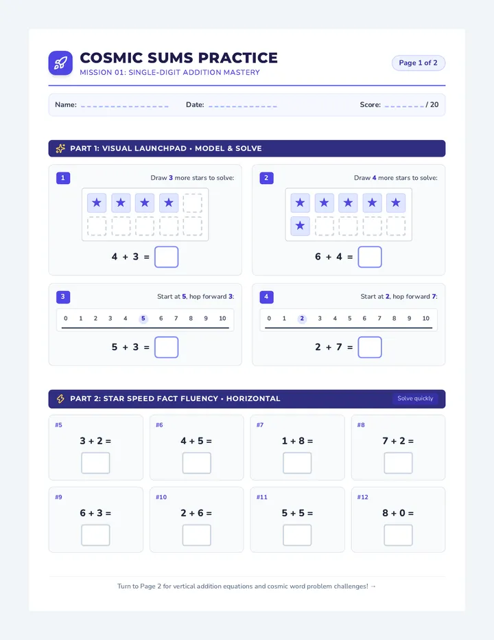 Cosmic Sums Worksheet