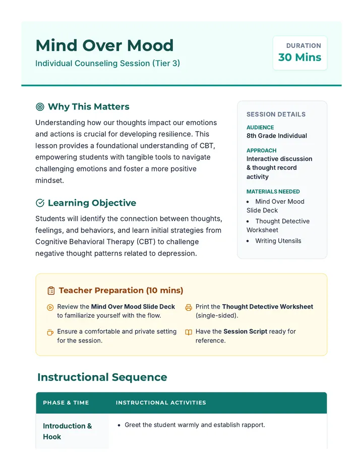 Mind Over Mood Lesson Plan