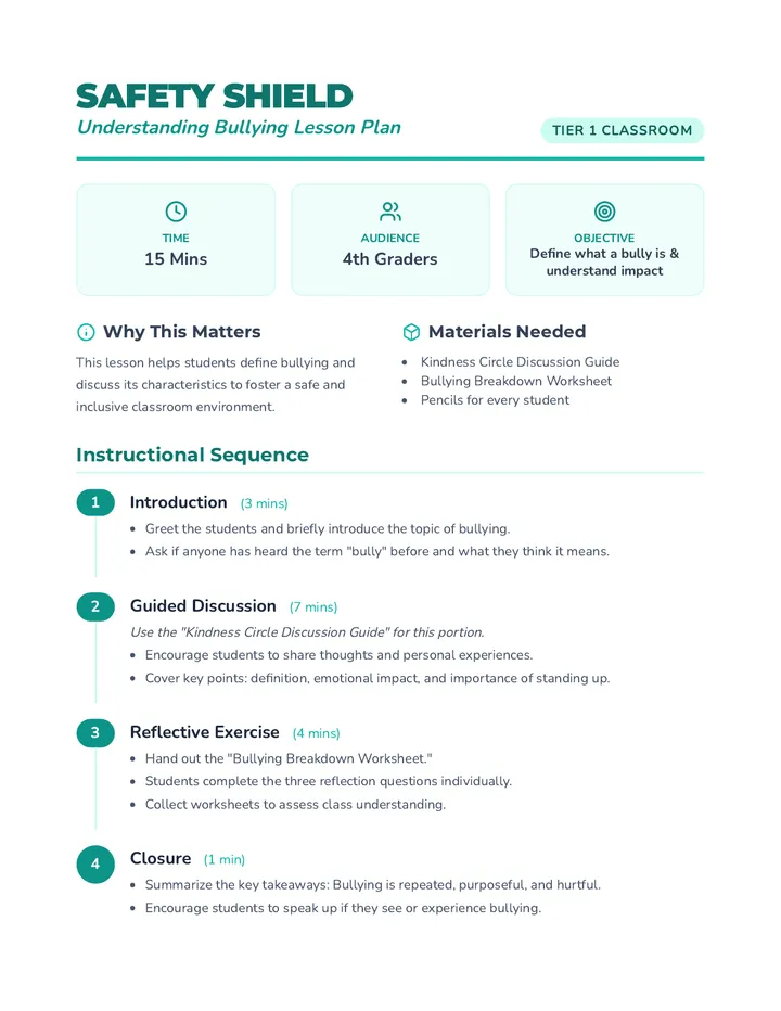 Safety Shield Lesson Plan