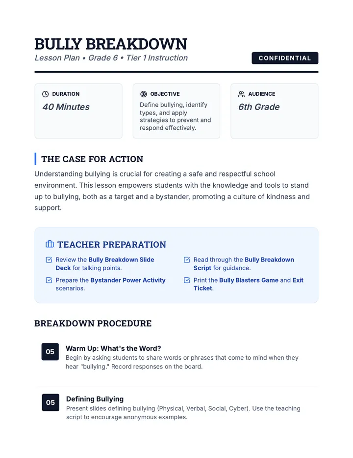 Bully Breakdown Lesson Plan