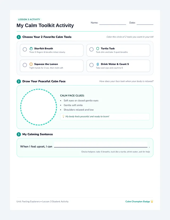 My Calm Toolkit Activity