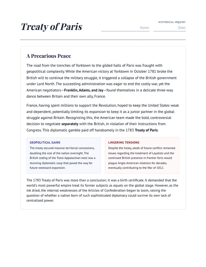 Paris Peace Accords Worksheet