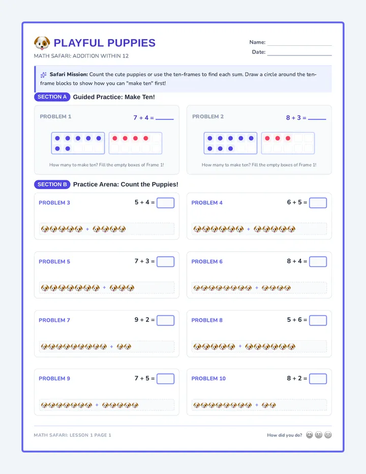 Playful Puppies Worksheet