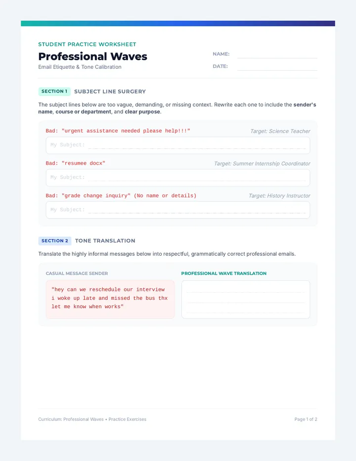 Professional Waves Practice Worksheet