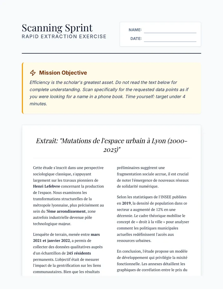 Scanning Sprint Worksheet