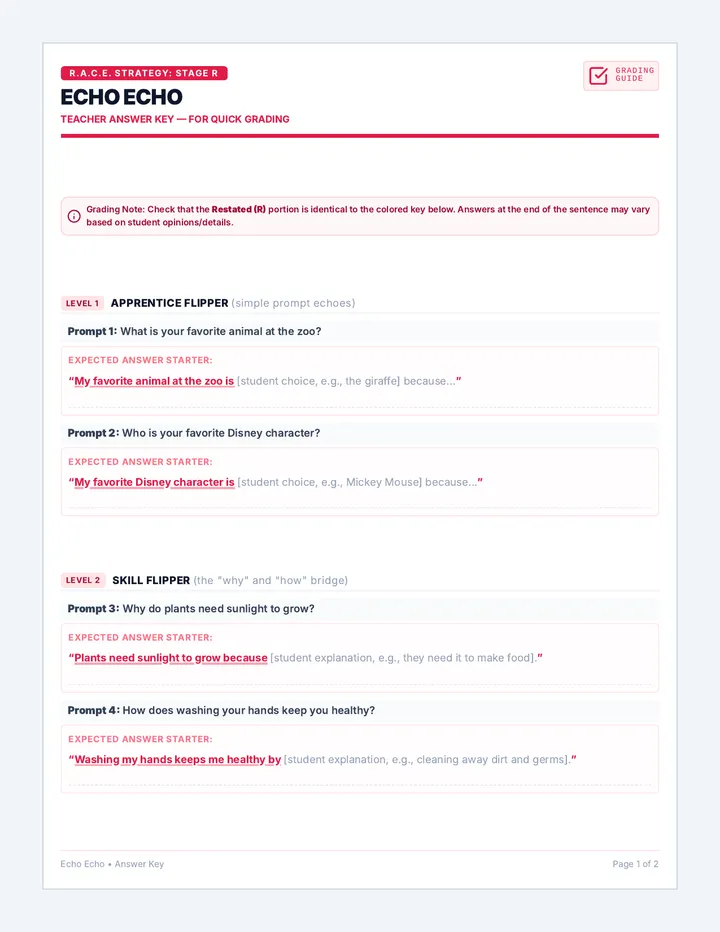 Echo Echo Answer Key