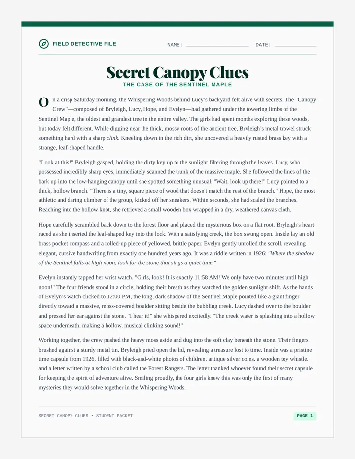 Secret Canopy Clues Packet