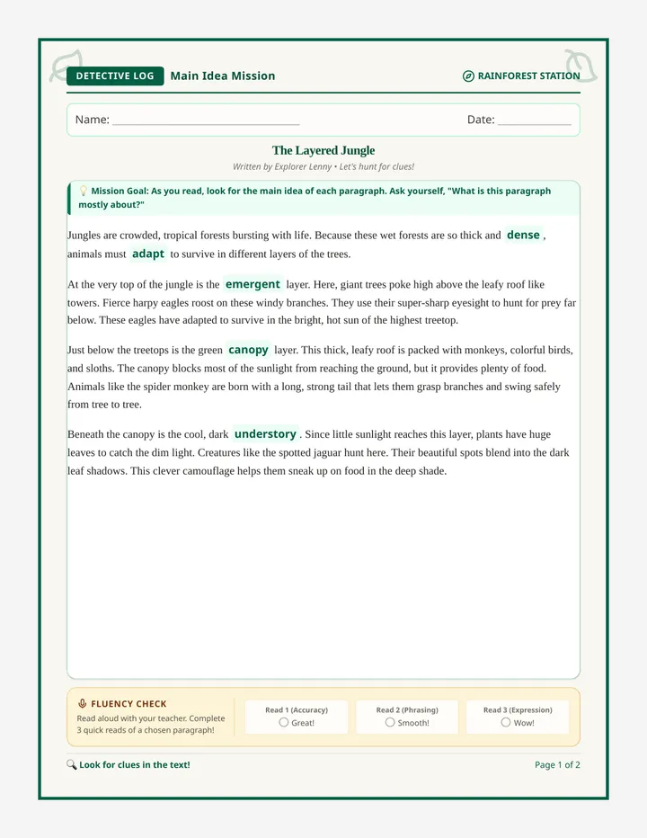 Jungle Wonders Worksheet