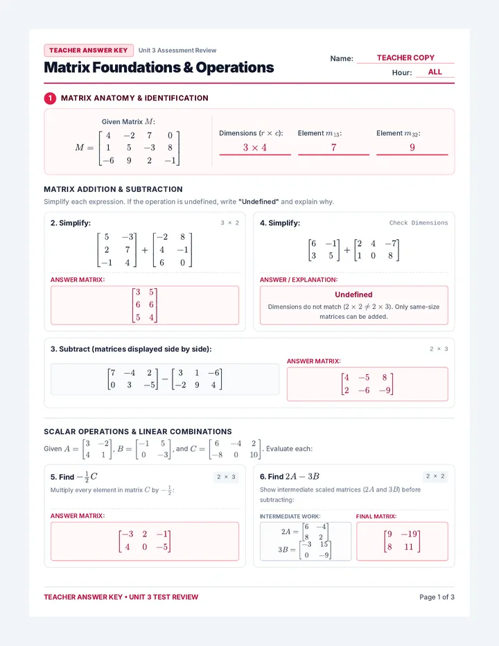 Matrix Systems Answer Key