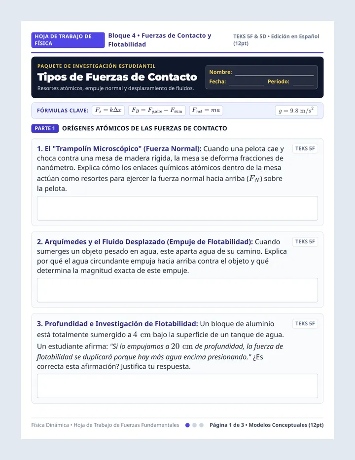 Fuerzas Fundamentales Worksheet