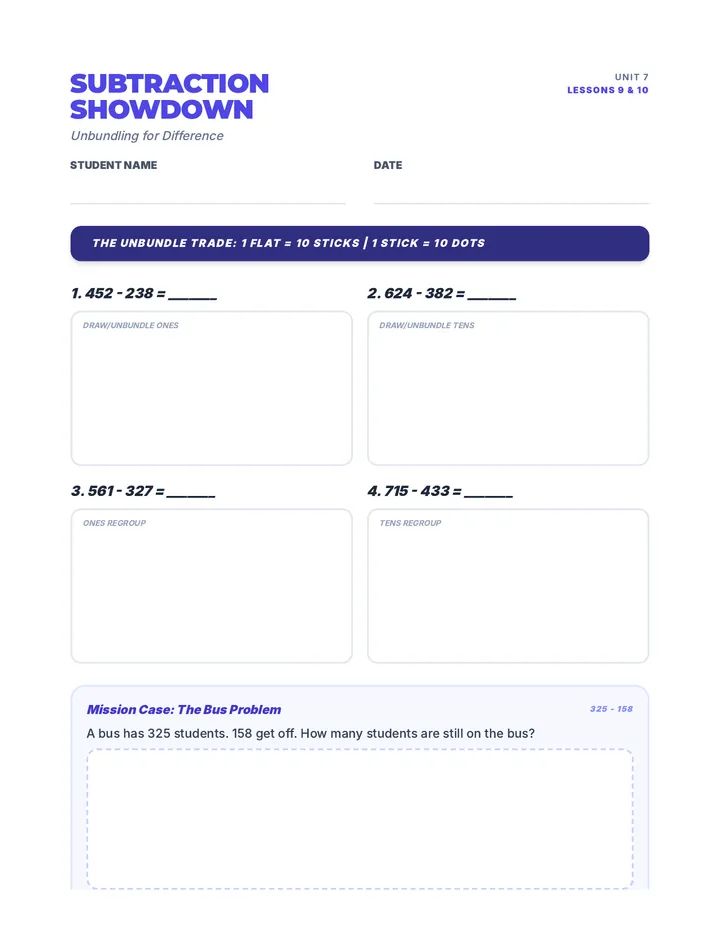 Subtraction Showdown Worksheet