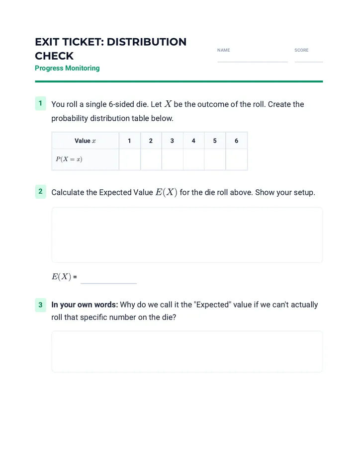 Distribution Check Exit Ticket