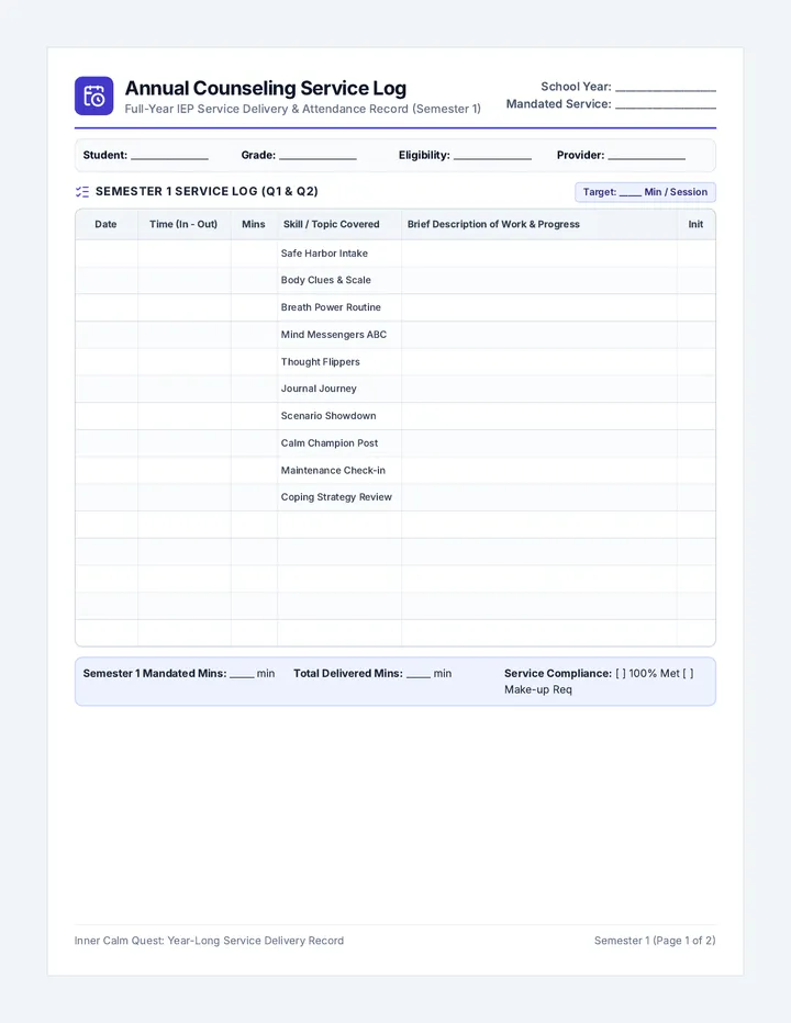 Annual Counseling Service Log