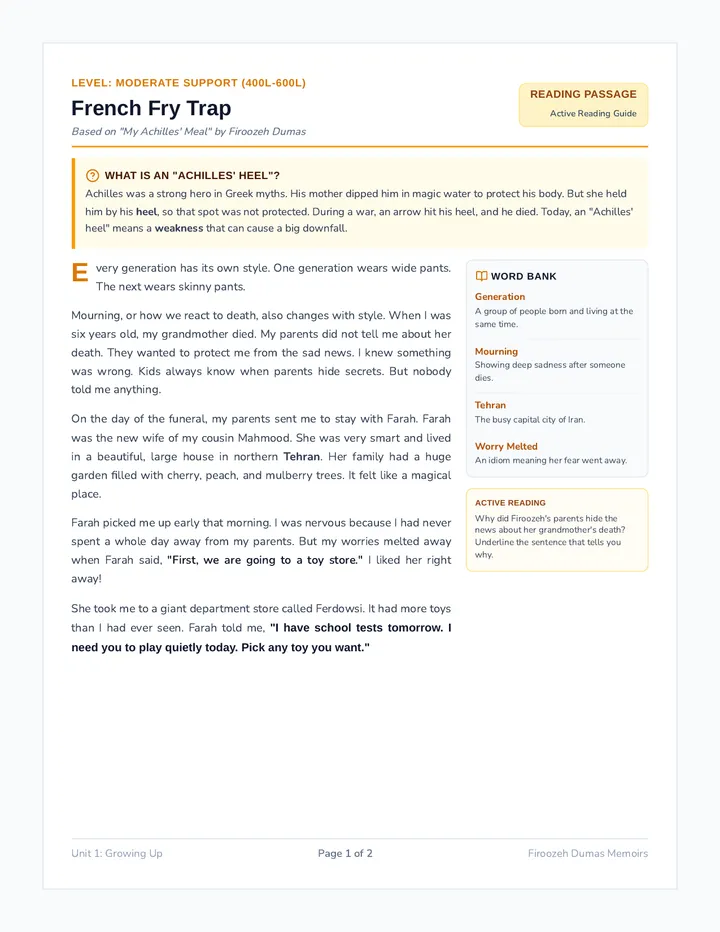 French Fry Trap Reading Passage