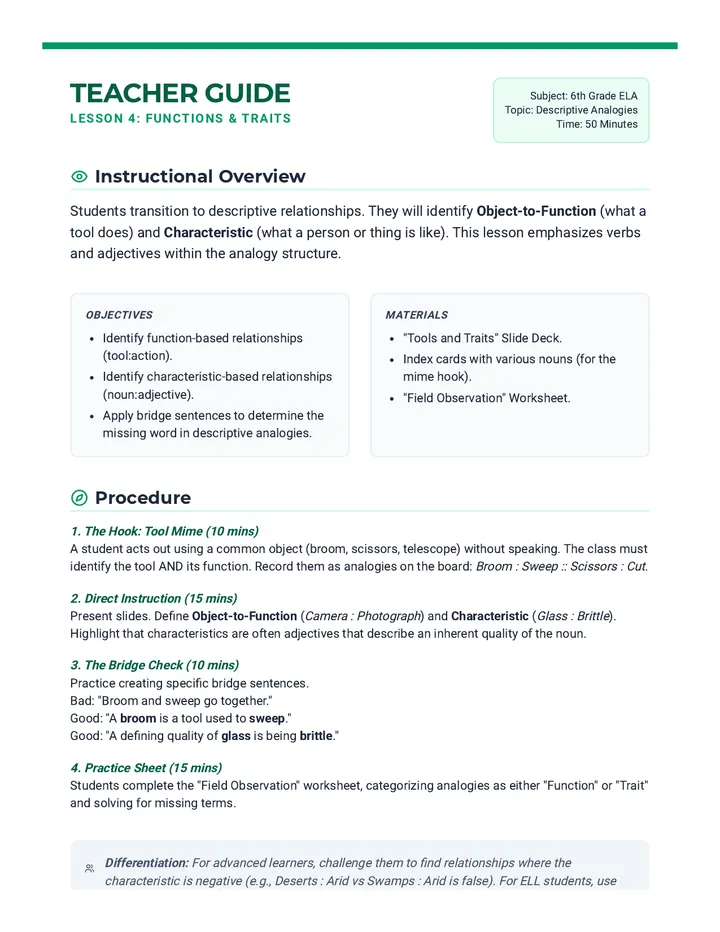 Functions and Traits Teacher Guide