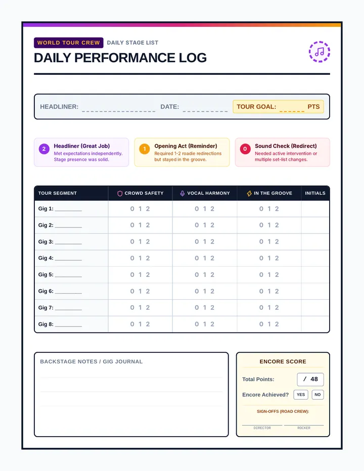 Daily Points Tracker Worksheet