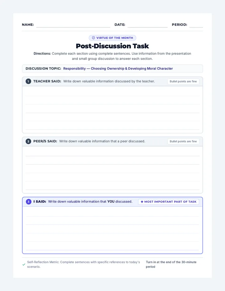 Post Discussion Task Worksheet