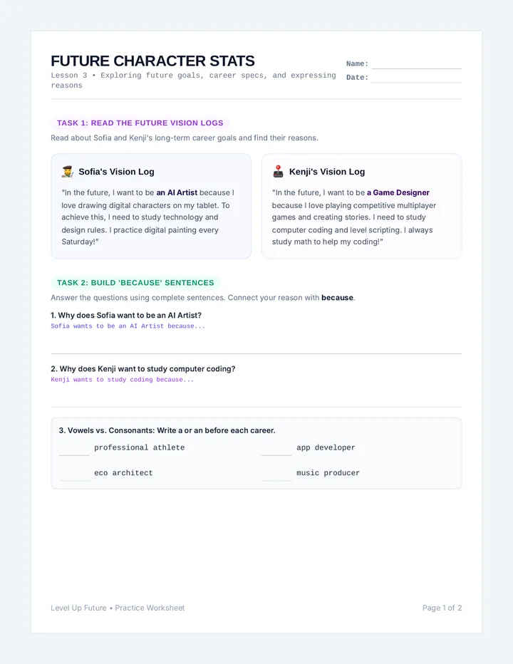Level Up Future Practice Worksheet