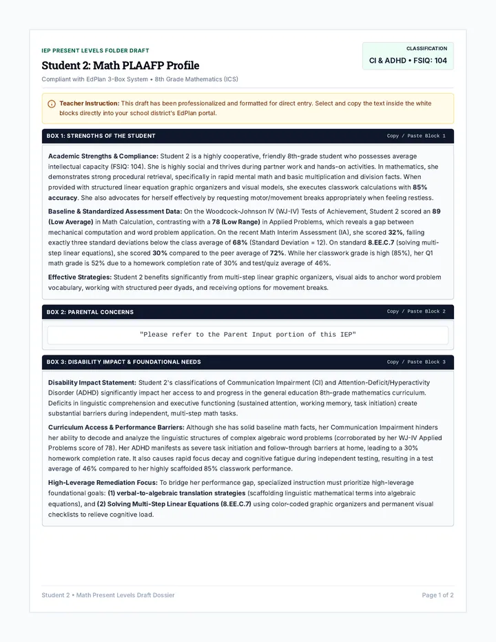 IEP Math Draft Profile