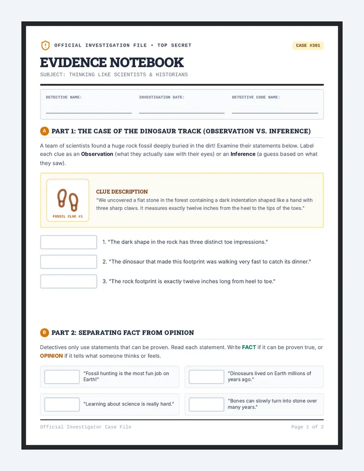 Evidence Notebook Worksheet