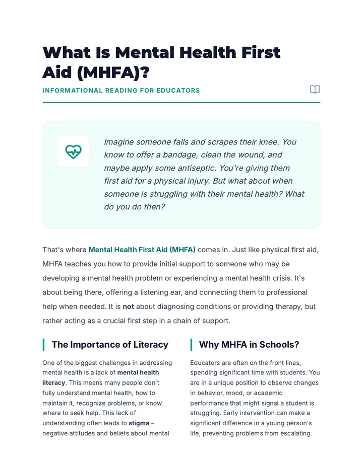 What Is MHFA Reading