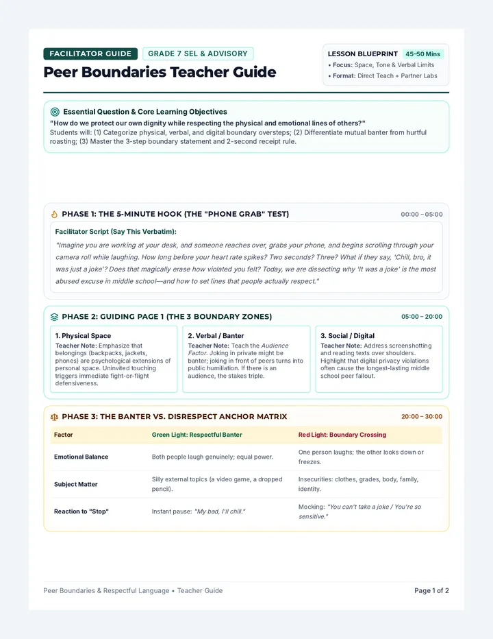 Peer Boundaries Teacher Guide