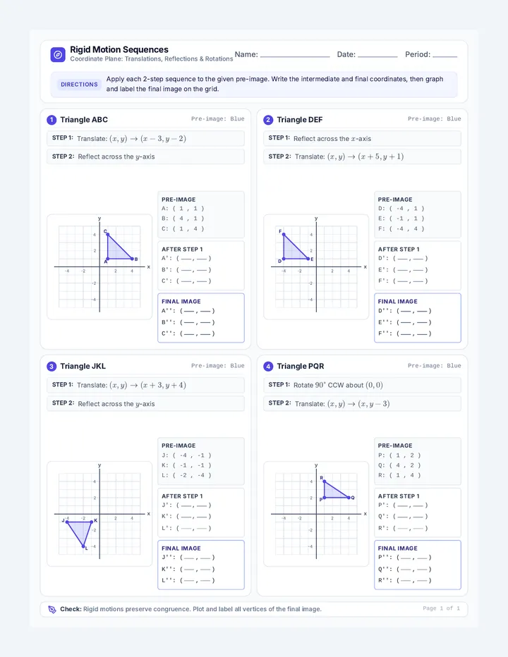 Rigid Motions Practice Worksheet