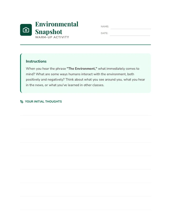 Environmental Snapshot Warm Up