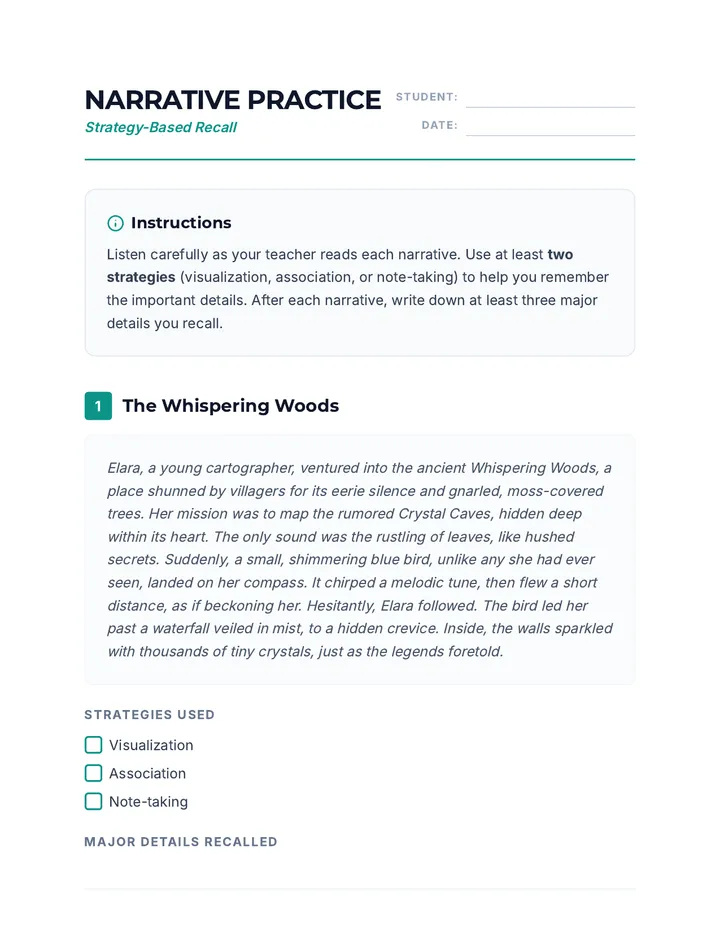 Narrative Practice Worksheet