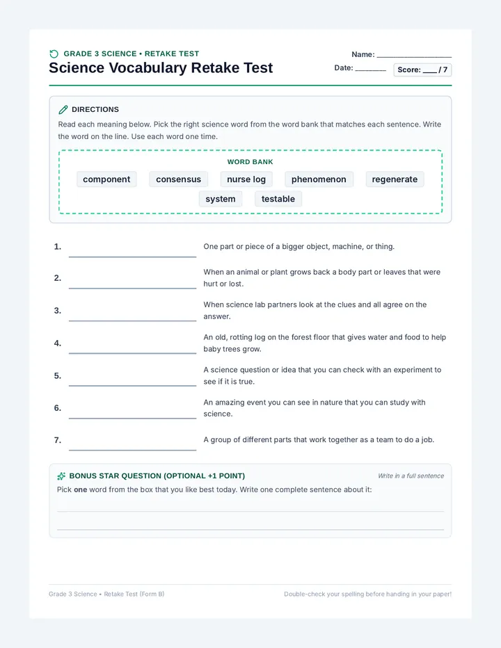 Science Vocabulary Retake Test