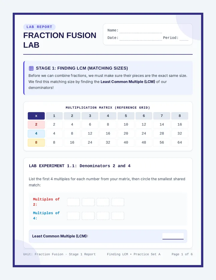 Fraction Fusion Lab Worksheet