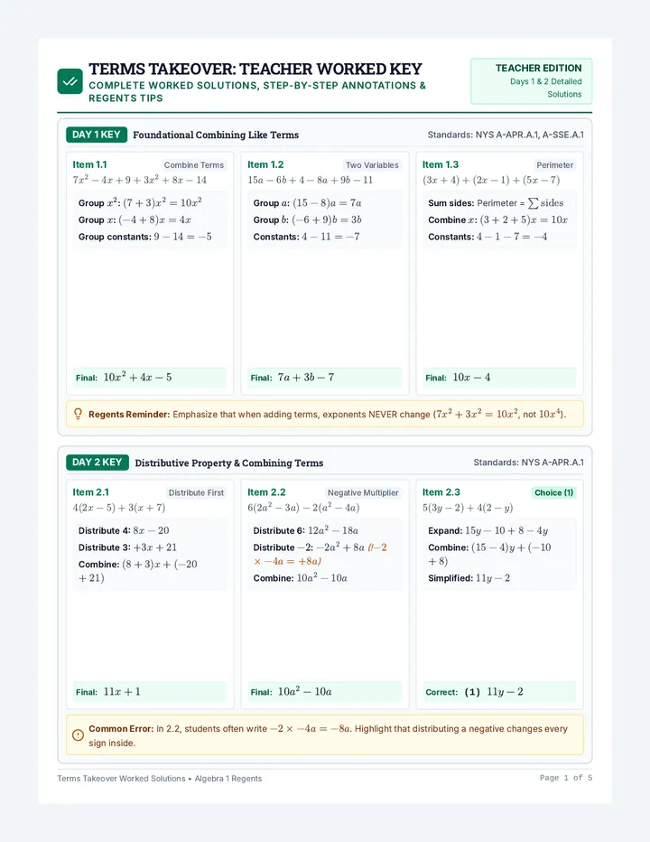 Terms Takeover Answer Key