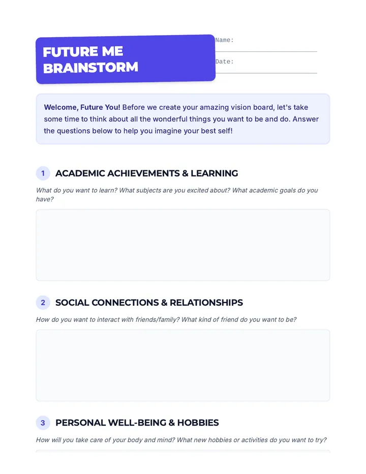 Future Me Brainstorming Worksheet