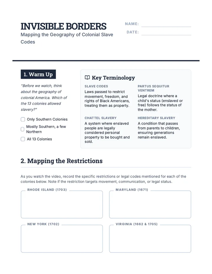 Invisible Borders Worksheet