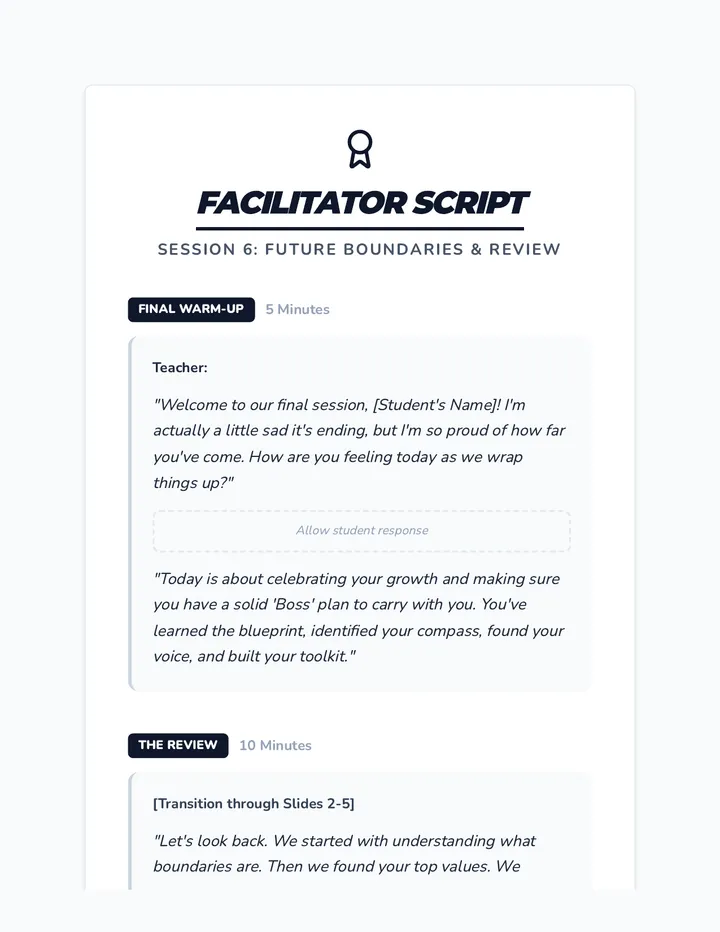 Session 6 Facilitator Script