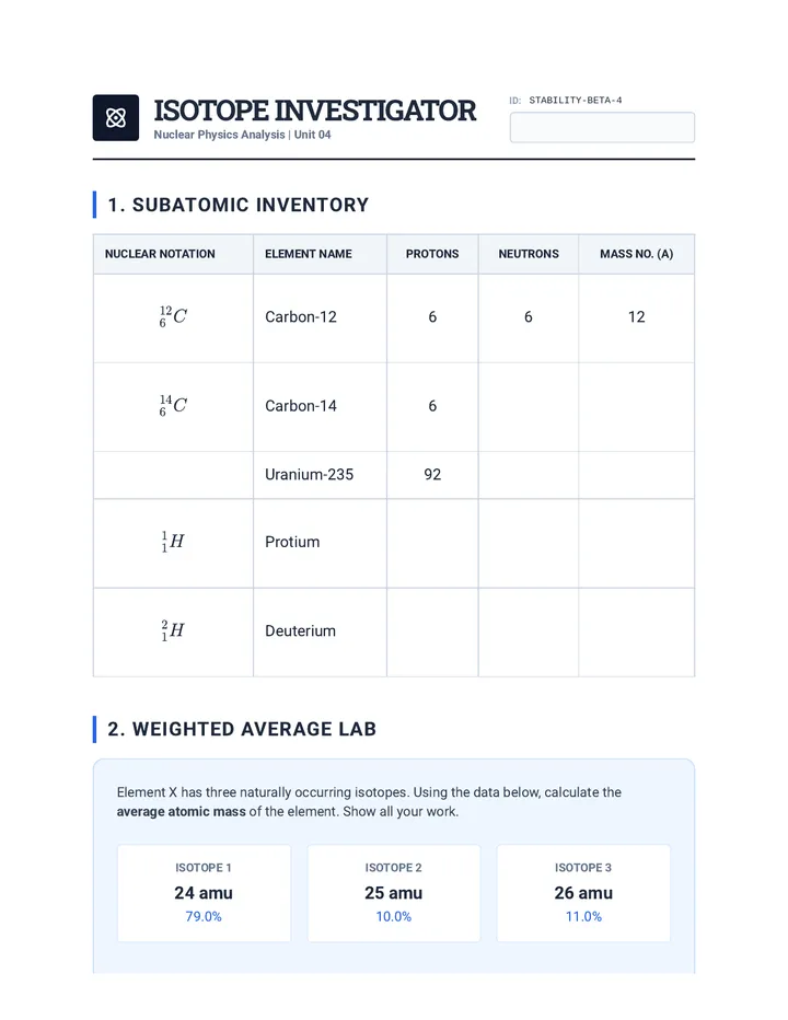 Isotope Investigator Worksheet