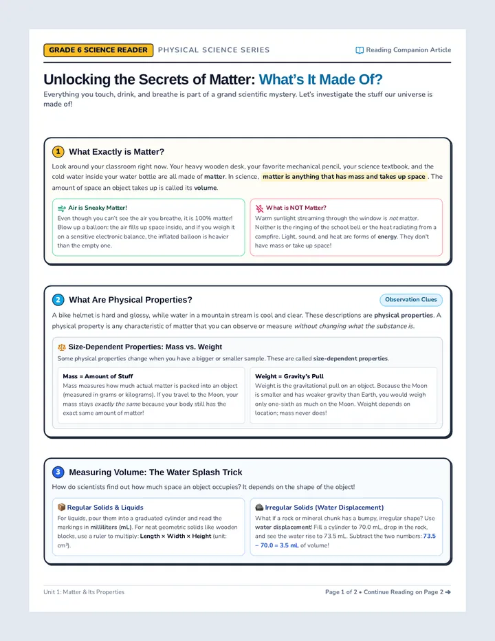Matter Explorer Reading Passage