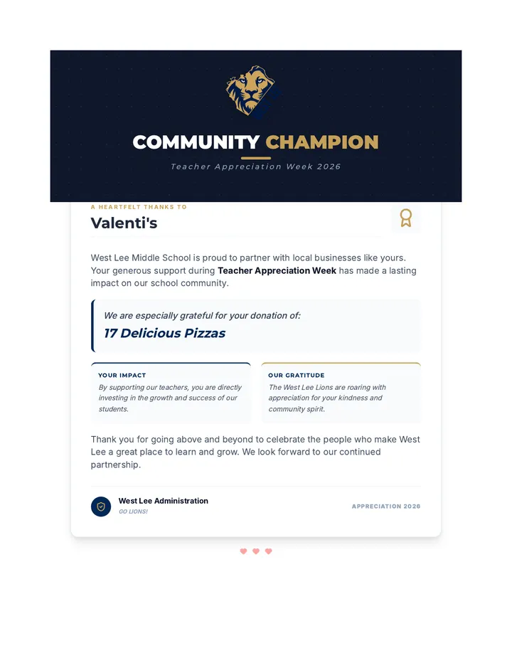 Valenti's Partner Gratitude Flyer