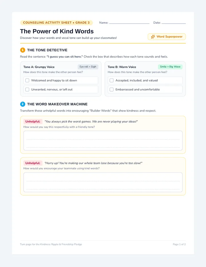 Kind Words Worksheet