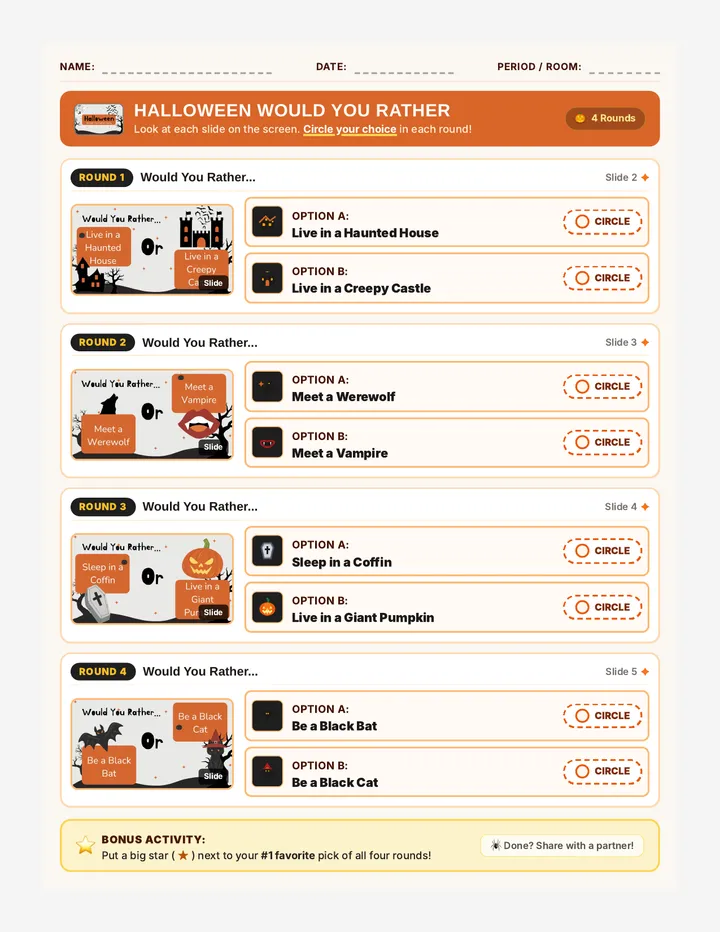 Halloween Choices Circle Handout