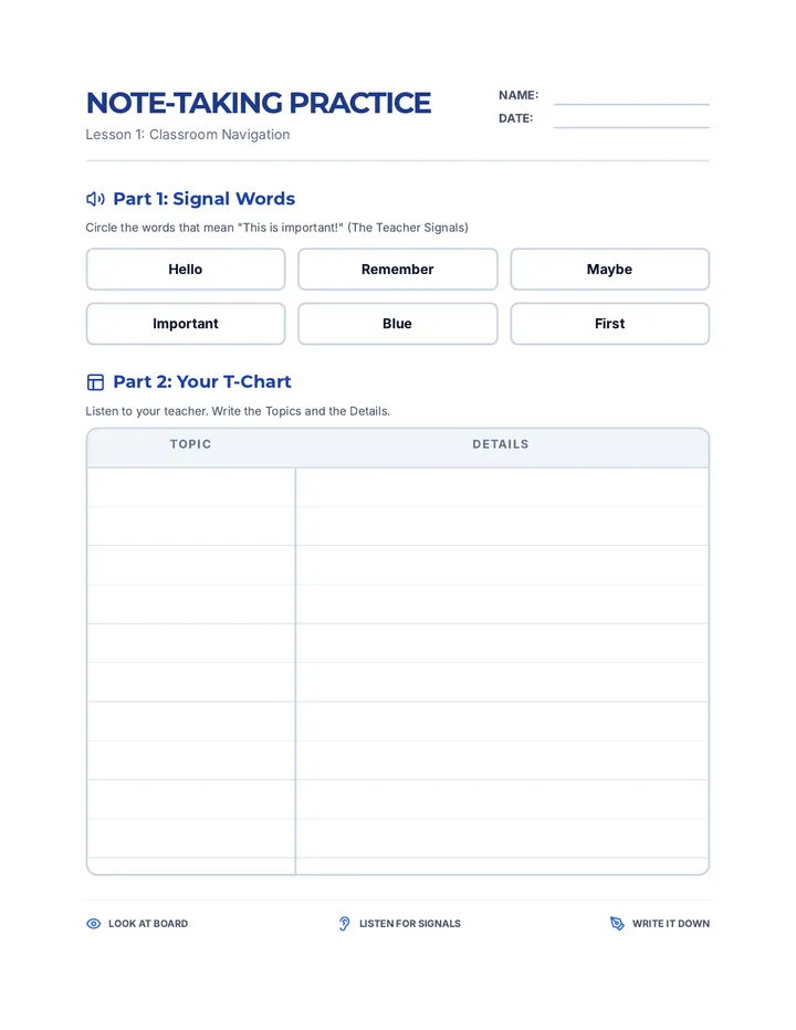 Note Taking Practice Worksheet