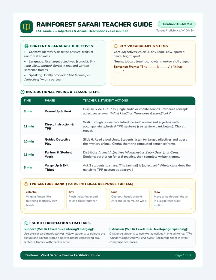 Rainforest Safari Teacher Guide
