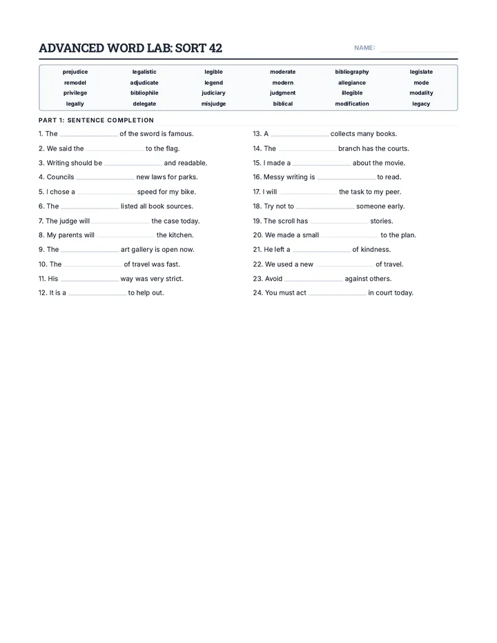 Roots of Law Worksheet