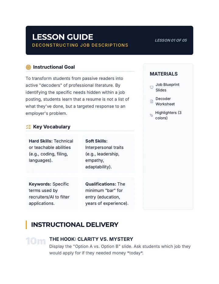Deconstructing Jobs Teacher Guide