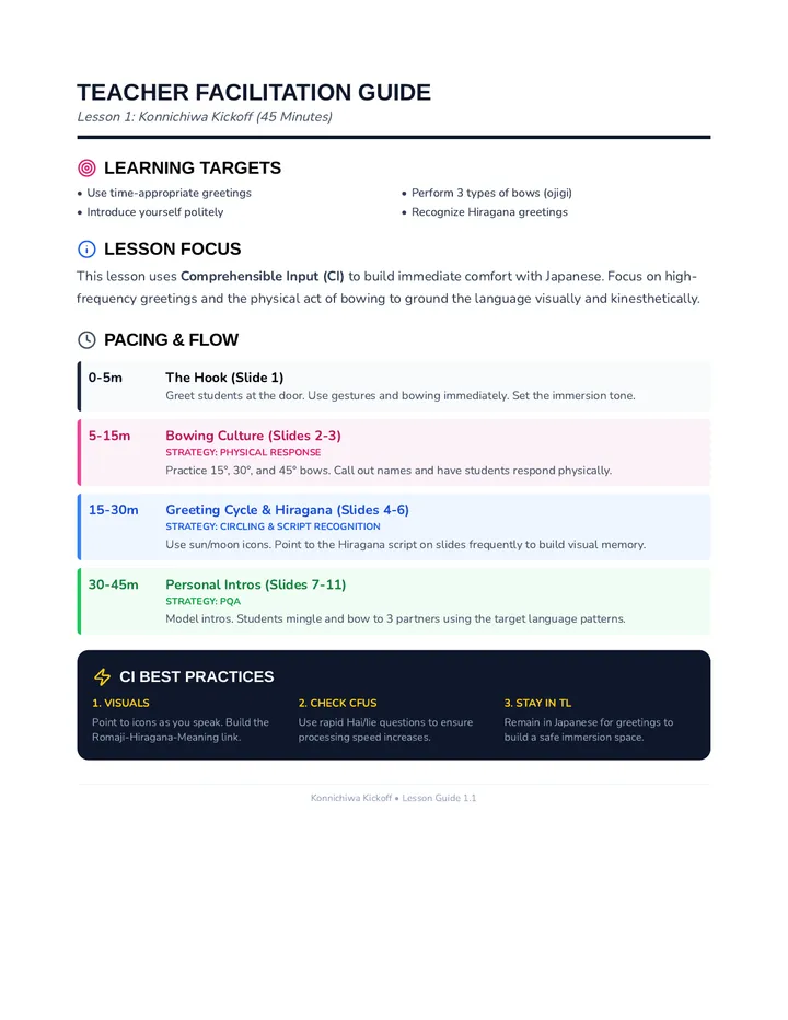 Konnichiwa Kickoff Teacher Guide