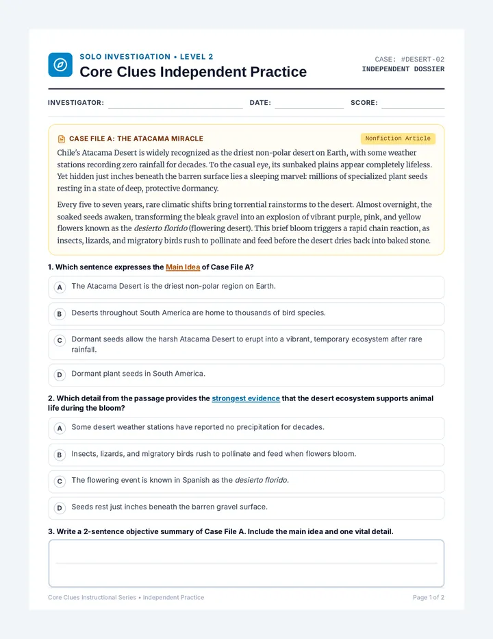 Core Clues Practice Document