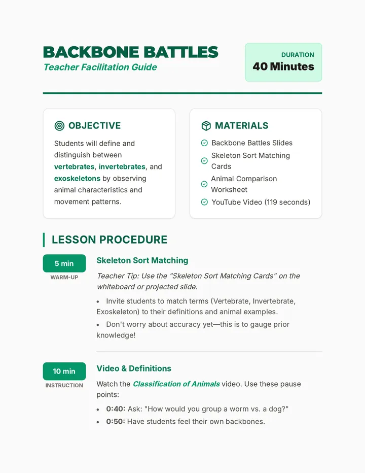 Backbone Battles Teacher Guide