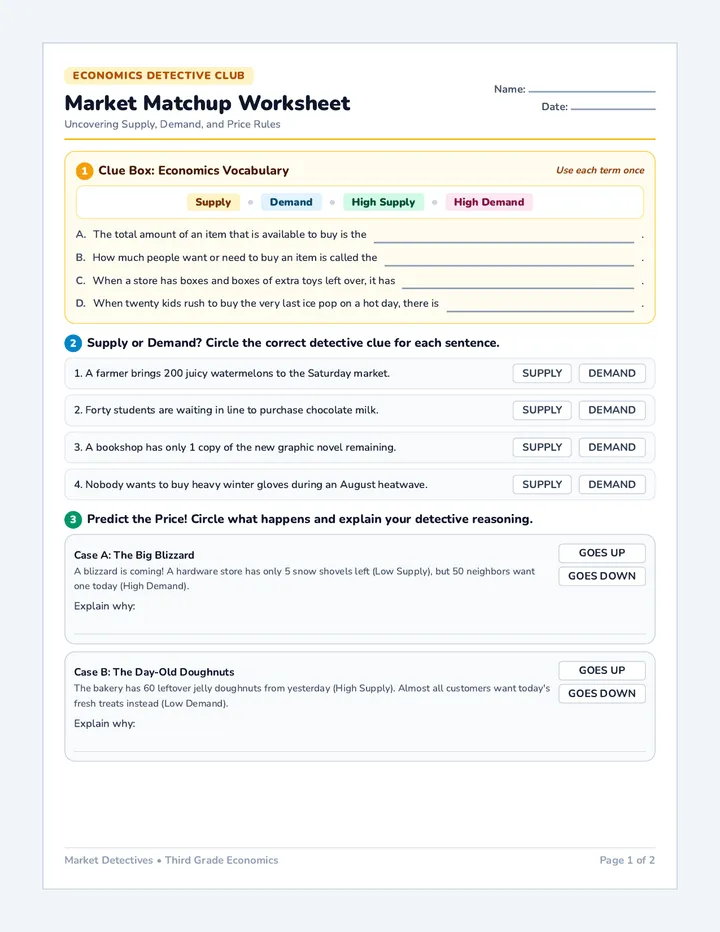 Market Matchup Worksheet