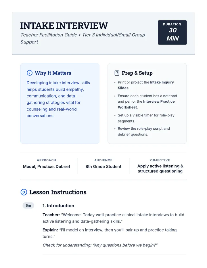 Interview Questions For Intake Intake Interview Teacher Guide